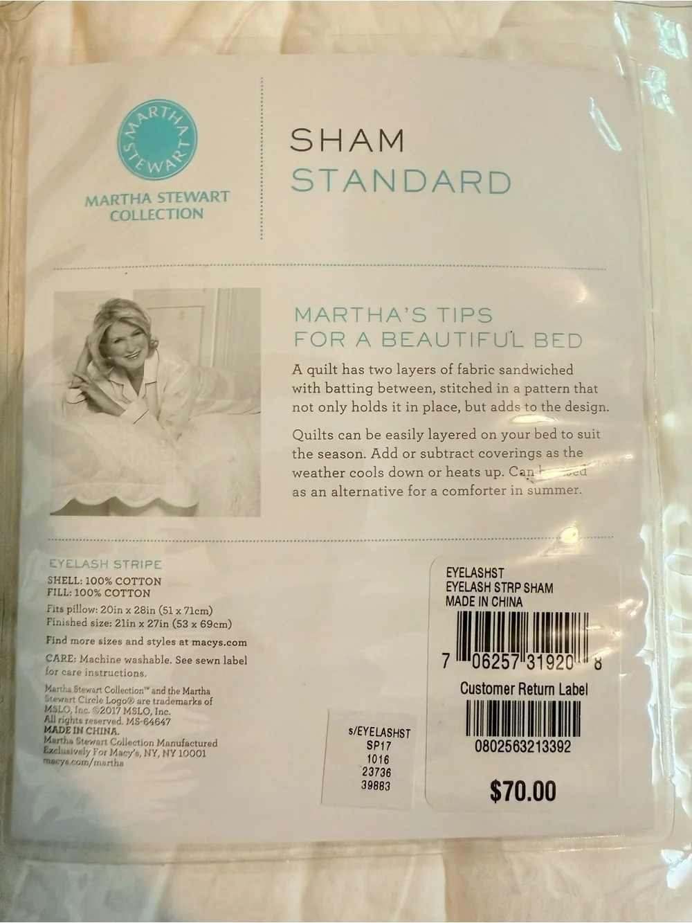 Martha Stewart Eyelash Stripe Quilted Sham in Cream